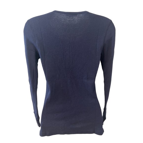 NEW Navy Blue Thermal Waffle V-Neck Knit Long Sleeve Top Size Large - Picture 5 of 5
